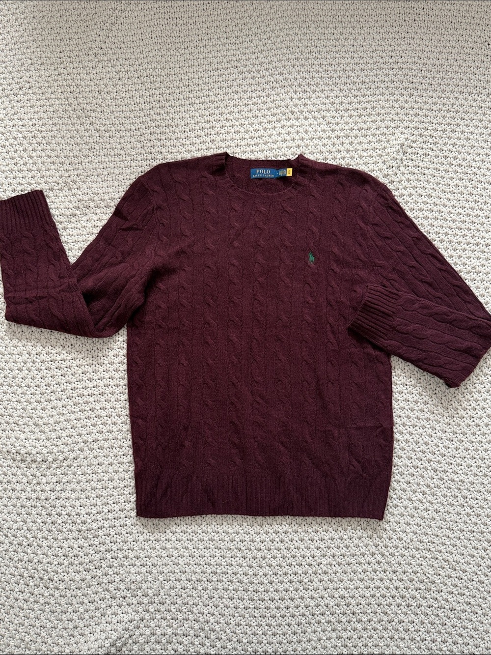 Polo by Ralph Lauren Men's Cashmere Cable Crewneck Sweater - Burgundy